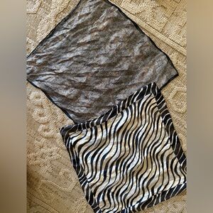 Pair of two 21x21 100% silk scarves handmade animal print
